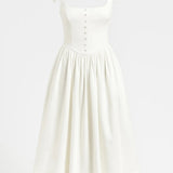 Witte Elegante Midi Jurk met Strikbandjes