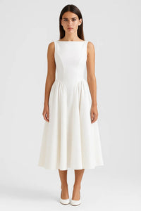 Witte Midi Jurk met Open Rug