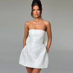 Champagnekleurige Mini-Cocktailjurk – Off-shoulder Avondjurk met Strikdetail