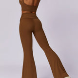 Hoge taille flared broek in mokka-bruin
