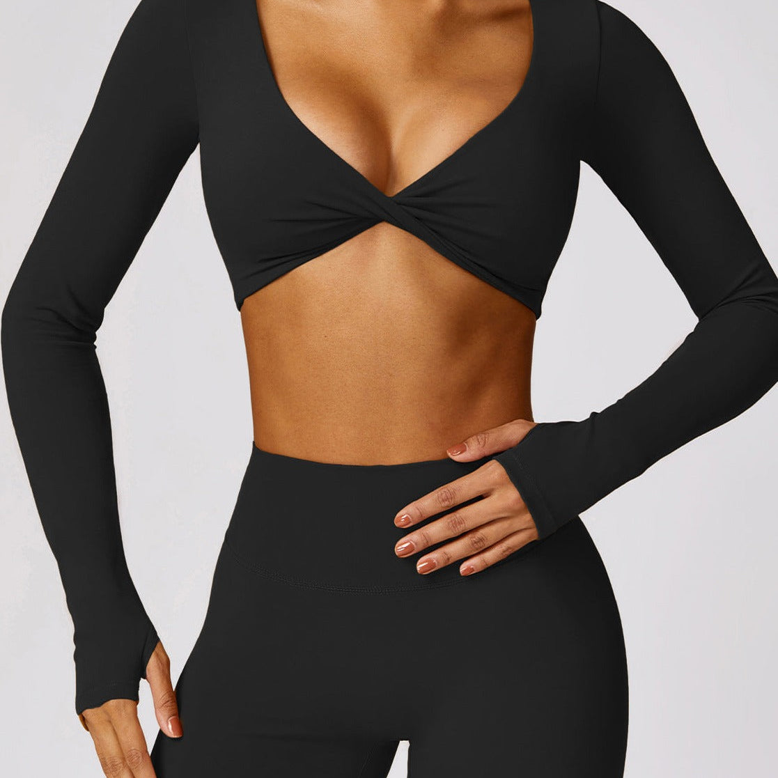 Livia | Langarm-Crop-Top met Twist-Detail