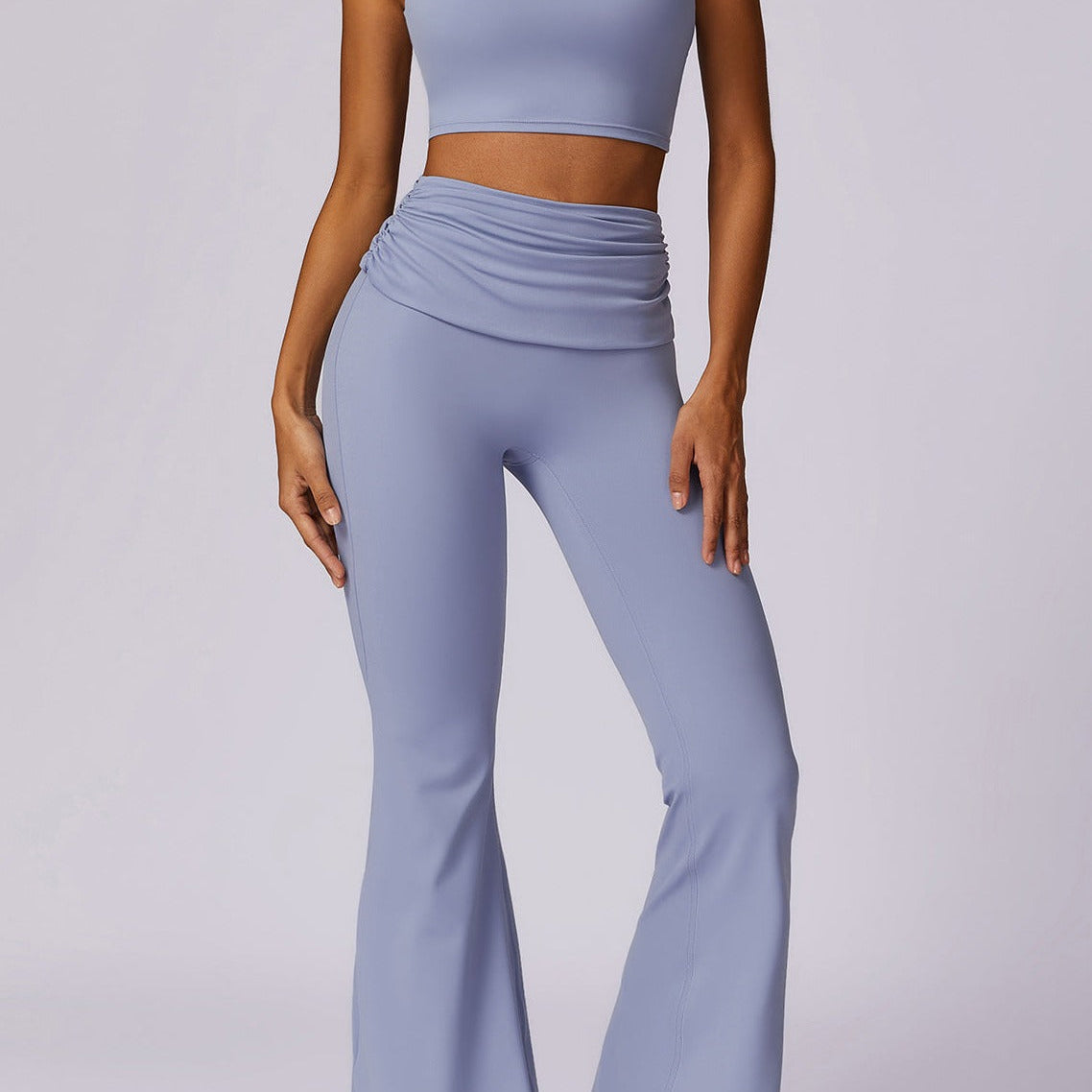 Liana | Lichtblauwe High-Waist Flare Leggings met Vouwband