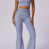 Liana | Lichtblauwe High-Waist Flare Leggings met Vouwband