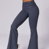 Amira | Donkerblauwe High-Waist Flare Leggings met Vouwband