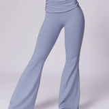 Liana | Lichtblauwe High-Waist Flare Leggings met Vouwband