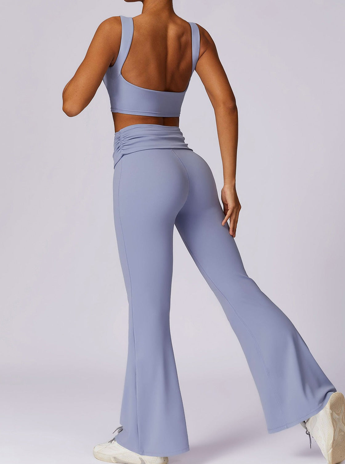 Liana | Lichtblauwe High-Waist Flare Leggings met Vouwband