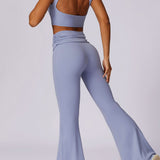 Liana | Lichtblauwe High-Waist Flare Leggings met Vouwband