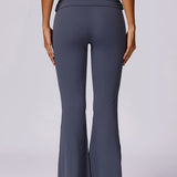 Amira | Donkerblauwe High-Waist Flare Leggings met Vouwband