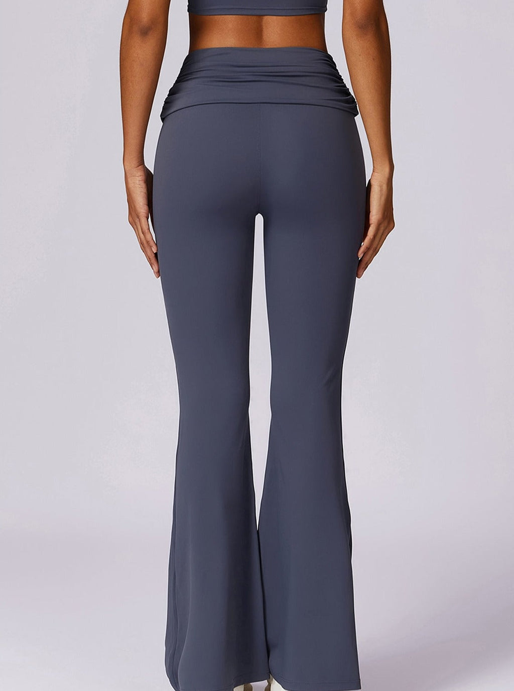 Amira | Donkerblauwe High-Waist Flare Leggings met Vouwband