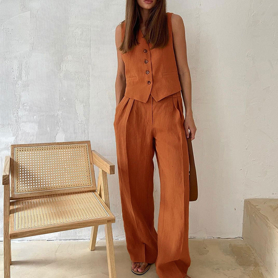 Twee-delig Set met Vest & Wijde Broek – Modern, Luchtig & Slim