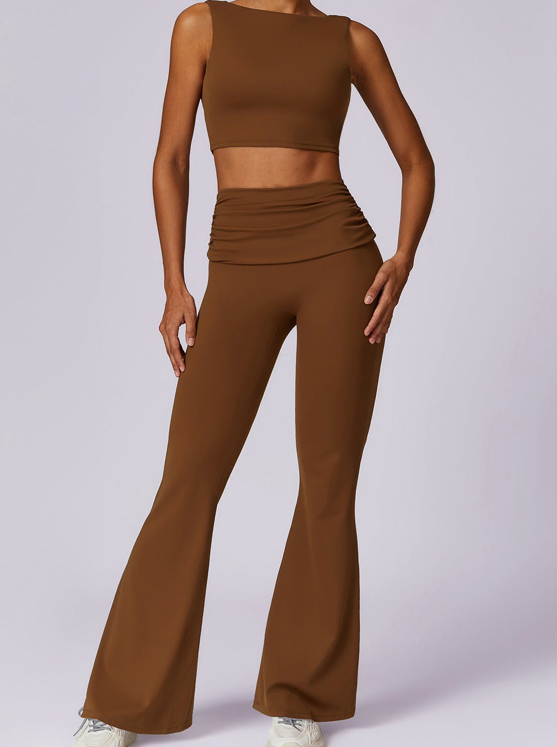 Hoge taille flared broek in mokka-bruin