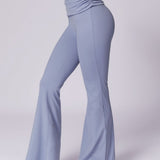 Liana | Lichtblauwe High-Waist Flare Leggings met Vouwband