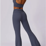 Amira | Donkerblauwe High-Waist Flare Leggings met Vouwband