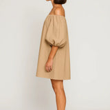 Beige Off Shoulder Mini Jurk