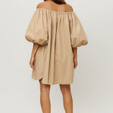 Beige Off Shoulder Mini Jurk