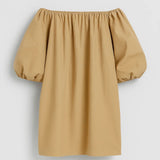 Beige Off Shoulder Mini Jurk