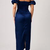 Donkerblauwe Off Shoulder Midi Jurk