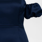 Donkerblauwe Off Shoulder Midi Jurk