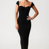 Elegante Bodycon Midi Jurk met Off Shoulder Halslijn