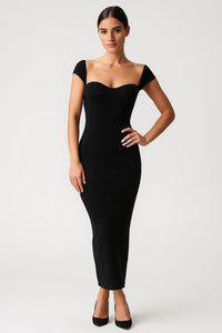 Elegante Bodycon Midi Jurk met Off Shoulder Halslijn