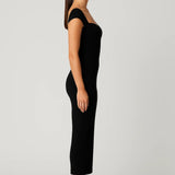 Elegante Bodycon Midi Jurk met Off Shoulder Halslijn