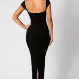 Elegante Bodycon Midi Jurk met Off Shoulder Halslijn