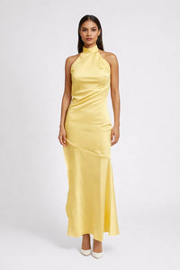Gele Elegante Halter Maxi Jurk