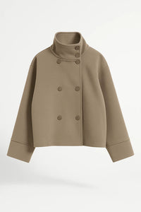 Elegante Korte Jas met Hoge Kraag en Knopen en Wijde Mouwen