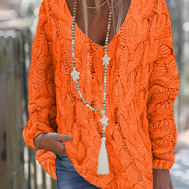 Carlijn™  Kabelgebreide oversized trui met V-hals