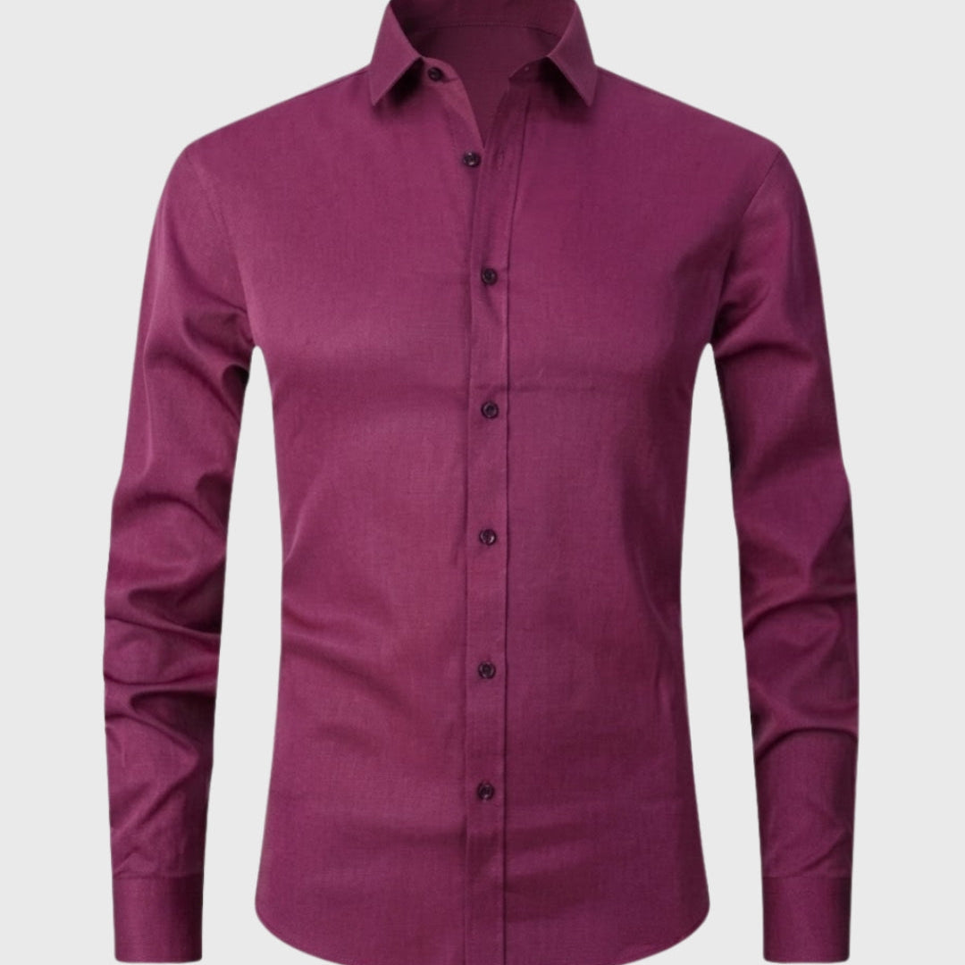 Heren Slim Fit Overhemd met Lange Mouwen en Stretch