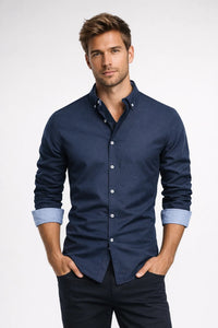 Overhemd Heren - Slim Fit Button-Down met Contrastmanchet | Casual