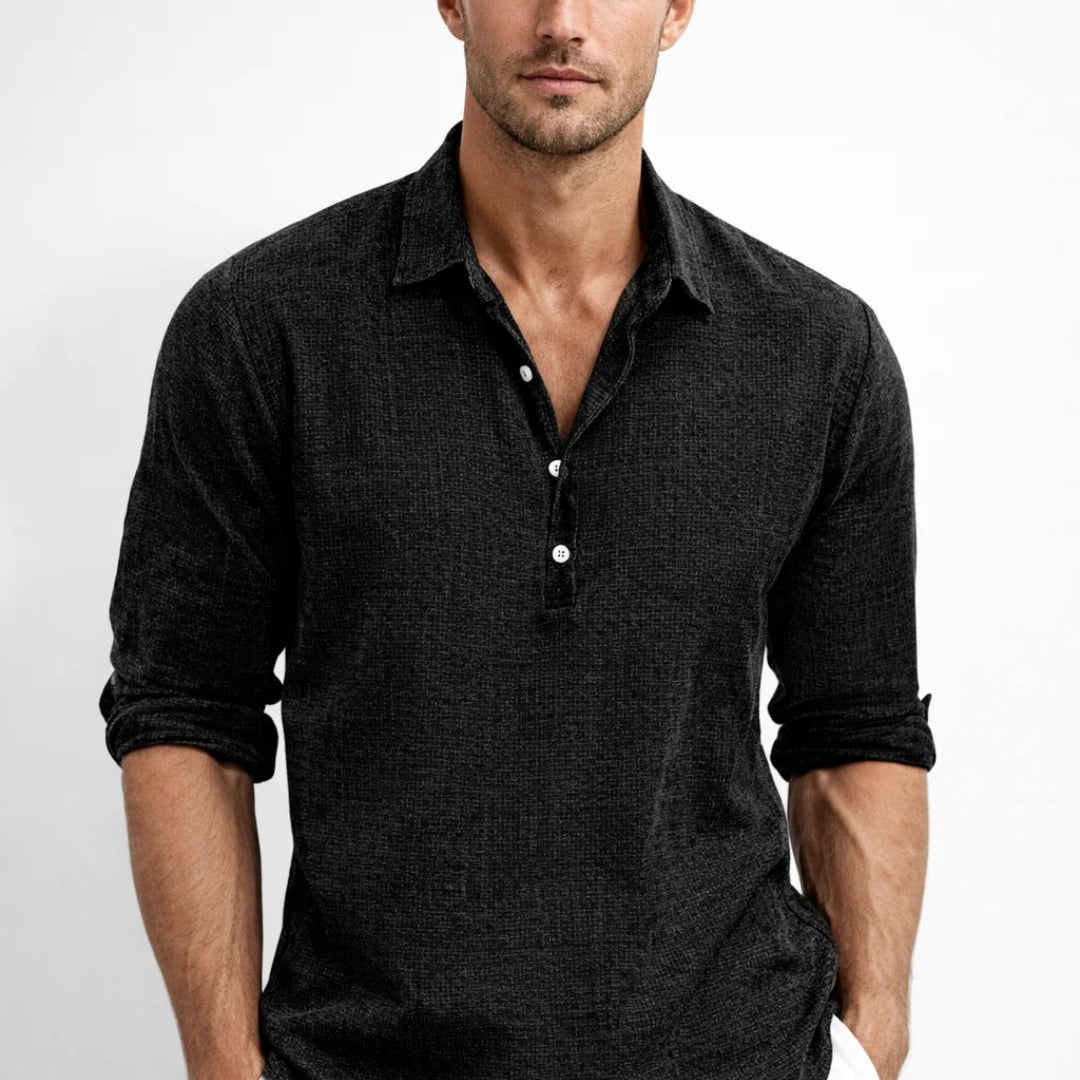 Heren Overhemd Halve Rits Casual Linnen Stijl