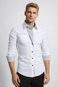 Heren Slim Fit Overhemd met Lange Mouwen en Stretch