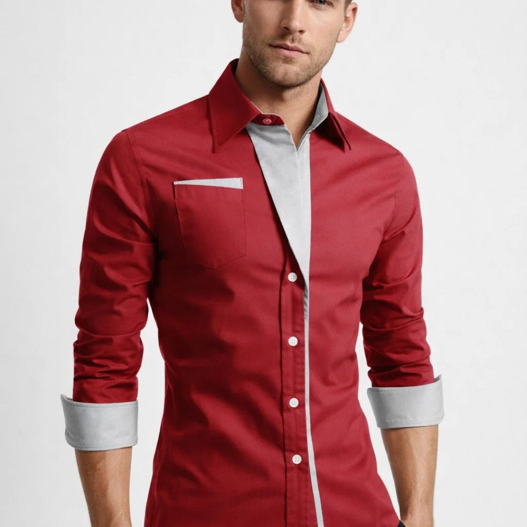 Heren Slim Fit Overhemd met Lange Mouwen en Stretch