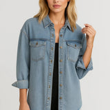 Denim Blouse met Borstzakken en Casual Pasvorm