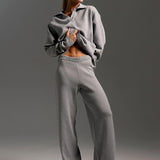Dames Loungewear Set – Gebreide Tweedelige Set met Oversized Trui, Kraag & Wijde Broek