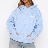 Vol. 1 Oversized Geprinte Hoodie Blauwe Strik – Comfortabel, Speels en Stijlvol