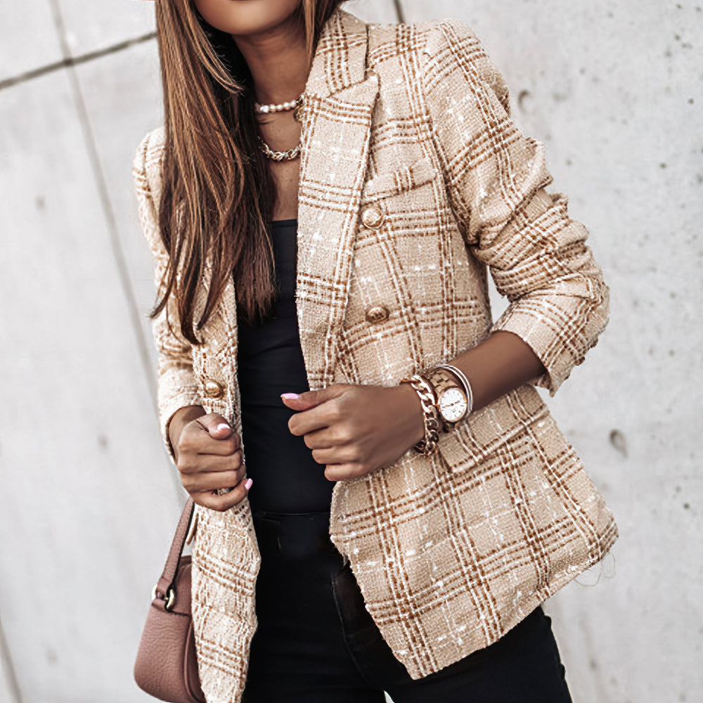 Celestine | Grofgebreide Blazer met Ruitpatroon