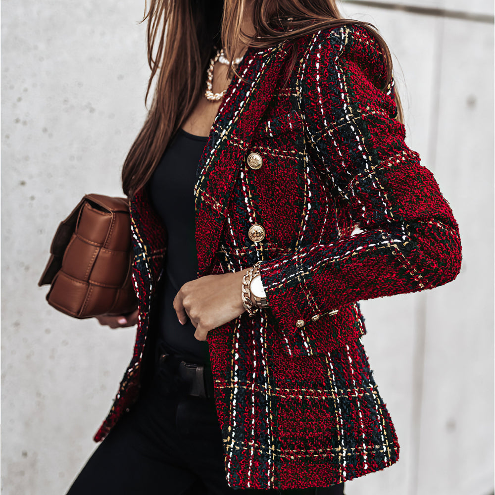 Celestine | Grofgebreide Blazer met Ruitpatroon