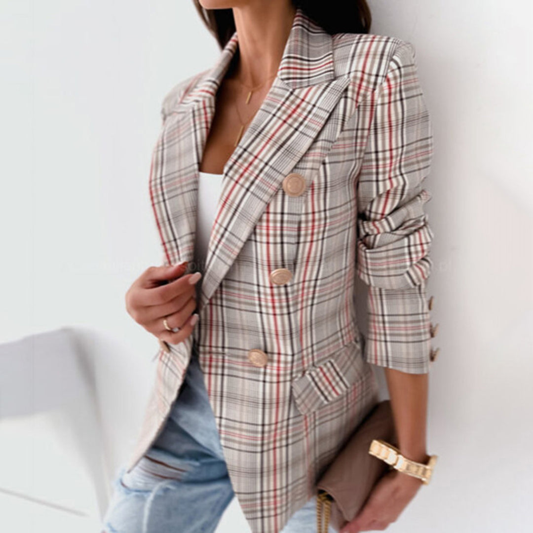Sanneke™ Getailleerde Damesblazer met Ruitmotief