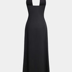 Amelia | Zwart Elegante Halterneck-Maxijurk – Tijdloze Avond-Elegantie