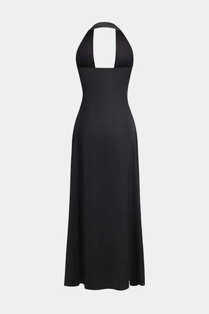 Amelia | Zwart Elegante Halterneck-Maxijurk – Tijdloze Avond-Elegantie