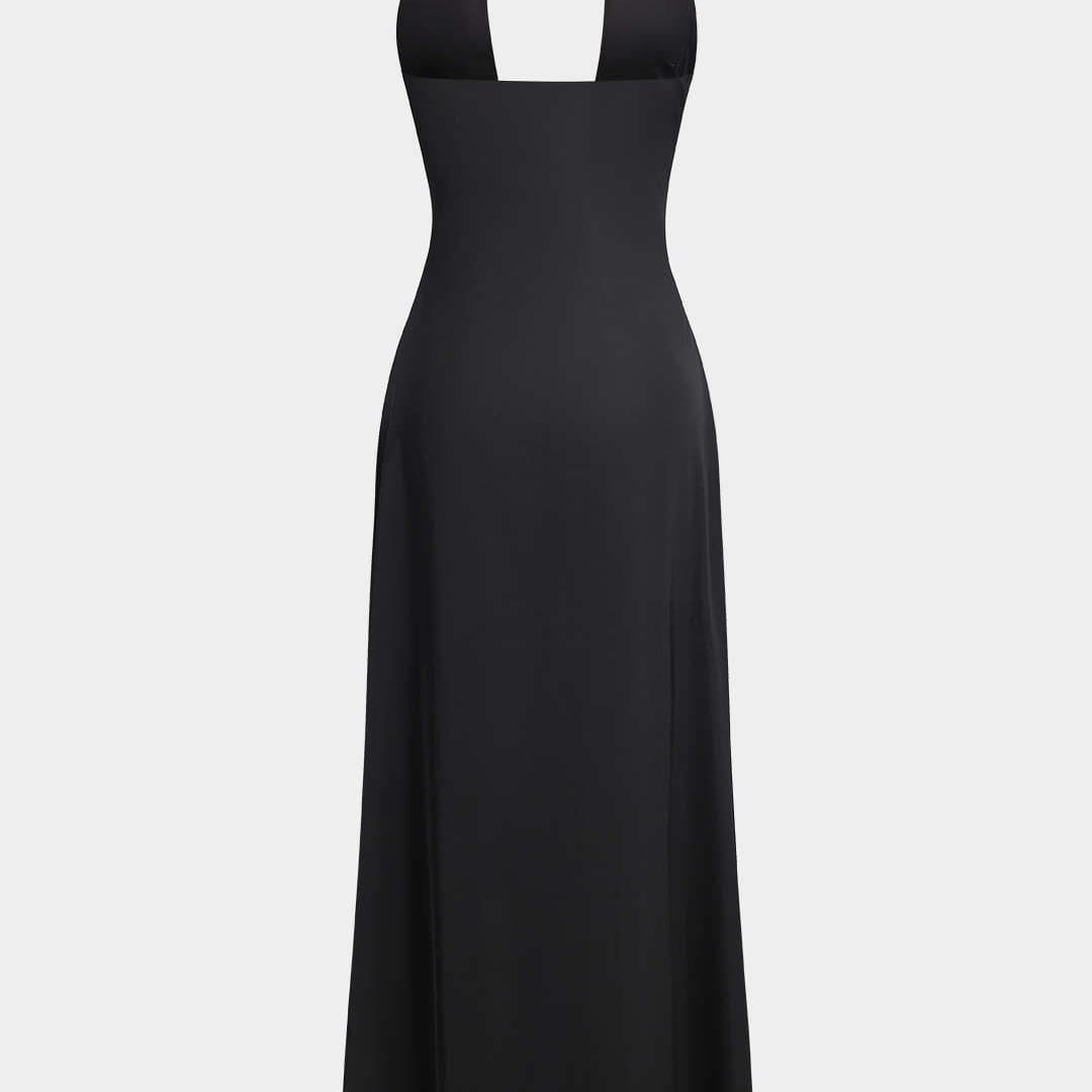 Amelia | Zwart Elegante Halterjurk – Tijdloze Avond-Elegantie