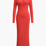 Clothilde | Elegante rugloze maxi-jurk met bloemen detail