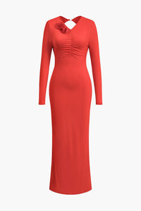 Clothilde | Elegante rugloze maxi-jurk met bloemen detail