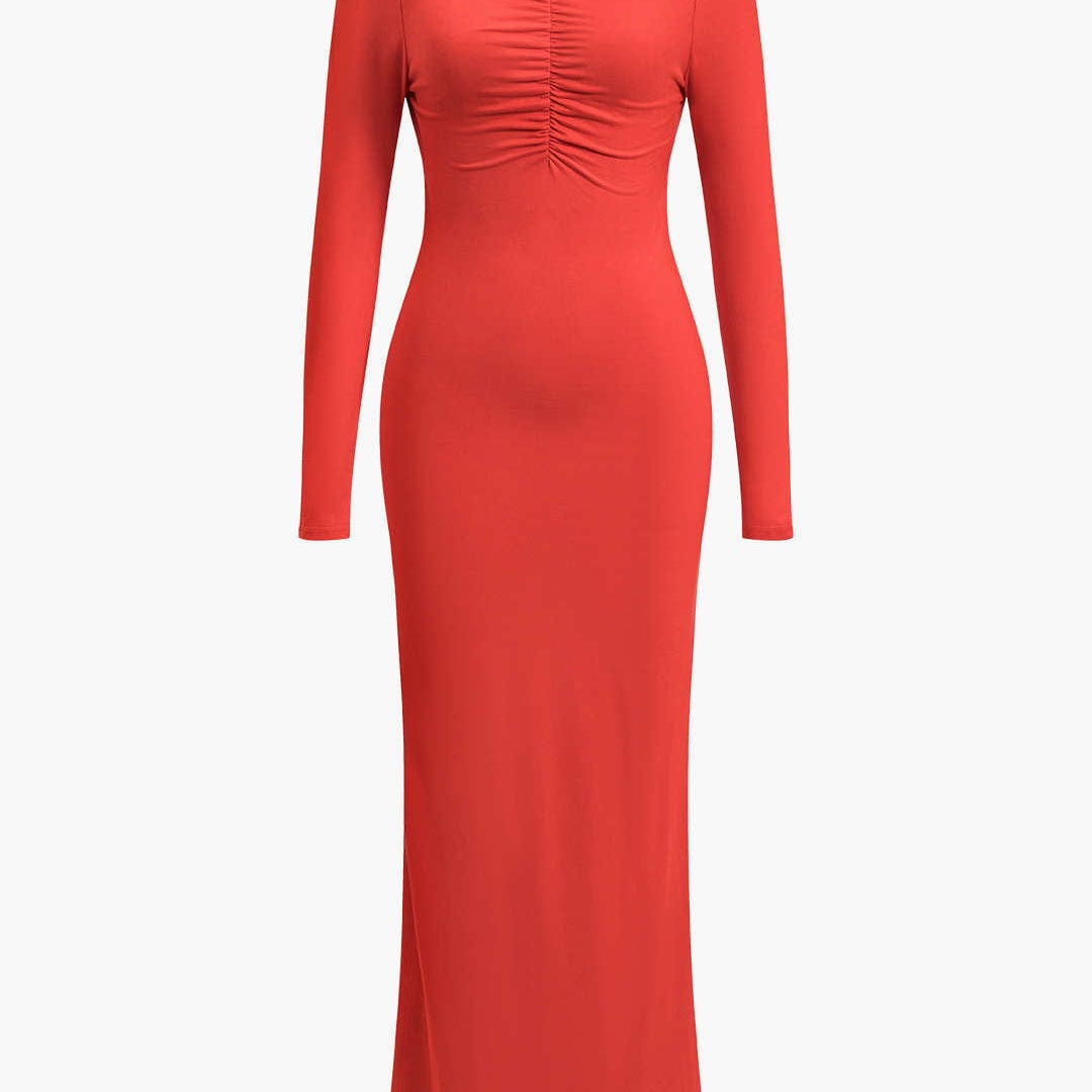 Clothilde | Elegante rugloze lange maxi-jurk met bloemdetaillering
