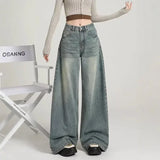 Grijze wide leg jeans dames – high waist spijkerbroek met stoere washed look