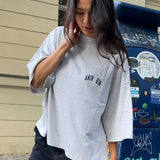 Oversized Dames T-Shirt in Grijs met Klein Logo-Print