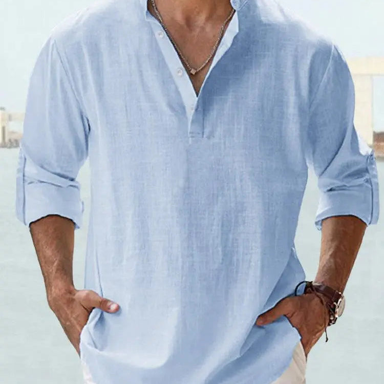 John | Luchtig Linnen Shirt met Henley-Kraag