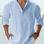 John | Luchtig Linnen Shirt met Henley-Kraag